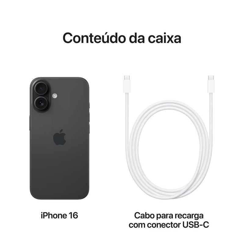 iPhone 16 Apple (128GB) Preto, Tela de 6,1", 5G e Câmera de 48MP